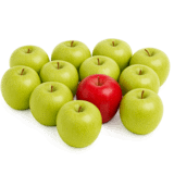 Single red apple with other green apples.