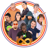 People with neurodivergent symbols in a circle.