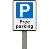 Road sign saying free parking.