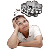 A person thinking back to memories with a speech bubble of a picture above their head.