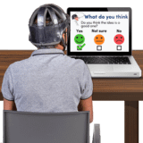 Man doing an online survey ticking the yes box.