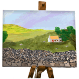 Picture of a painting of a house in the countryside.