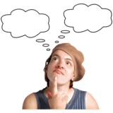 A girl with two thought bubbles.