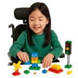 Child playing with colourful bricks.