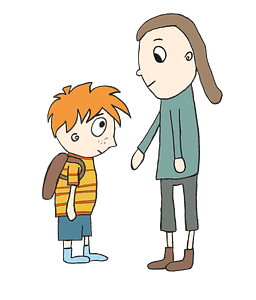 illustration of a boy with his mum looking at each other
