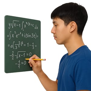 A child doing maths on a chalk board.