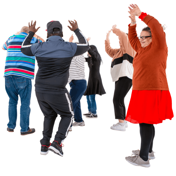 A group of people dancing.