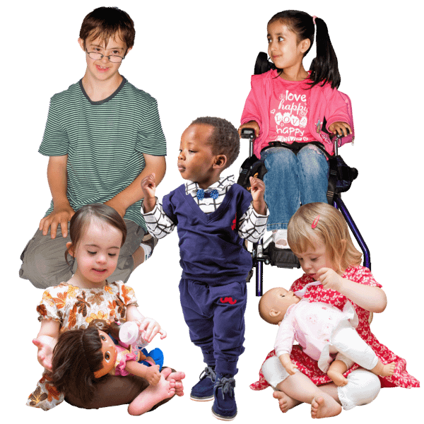 A group of children playing or sitting or standing.