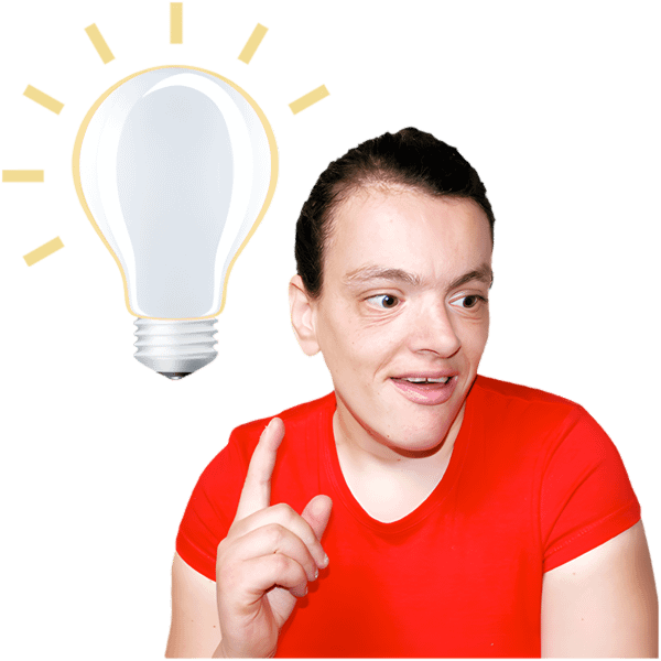 A person with a lightbulb next to them like an idea.
