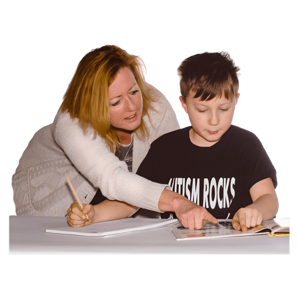 Teacher or parent helping child with work