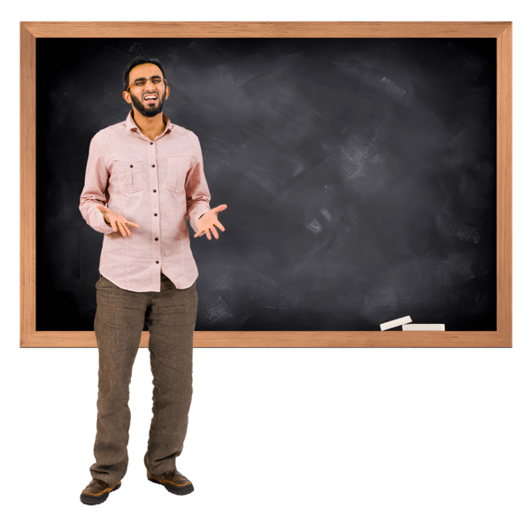 Teacher in front of a blackboard